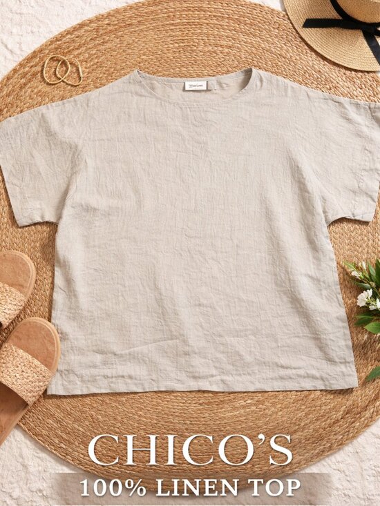 Chico's Tops - Chico's Tan 100% Linen Lagenlook Relaxed Fit Cana Top Beachy Size 3 /US XL